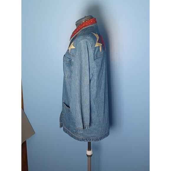 Cabin Creek Denim Chore Coat Womens Medium Americana Stars Hearts Red,White,Blue - Picture 9 of 12